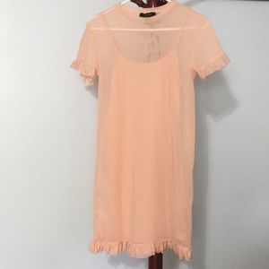 Peach Dress with Cute Ruffled Sleeves